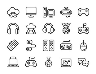 Gaming Icons – Controller, Headset, Keyboard, Cloud Gaming, Esports Outline Set