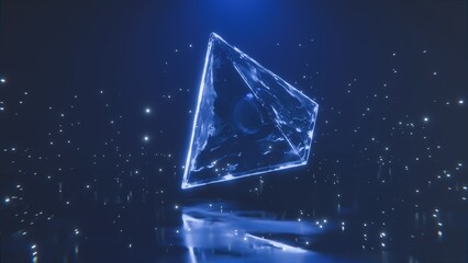 Futuristic Floating Triangle With Glowing Particles is ideal for science fiction book covers, fantasy artwork, or meditation visuals.