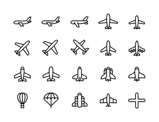 Airplane and Aviation Icons – Flight, Jet, Travel, Airport Outline Symbols