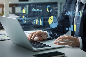 Businessman messaging team with using laptop computer. Collaboration platform. Employee communication and knowledge sharing on discussion forums in internal social network.