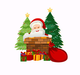 santa claus with gifts and christmas tree