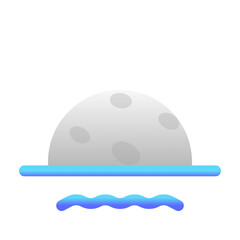Abstract Celestial Body Illustration with Upward Arrow on Transparent Background, Featuring a Gradient Moon Shape, Blue Waves and a Symbolic Arrow