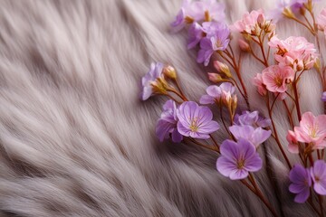 Fur background with spring flowers