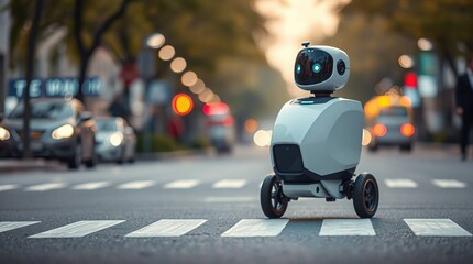Robot crossing city street.
