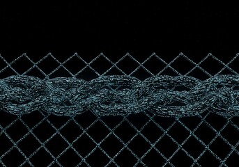 Close-up of a woven, textured rope or chain design overlaid on a diamond-patterned net against a dark background.