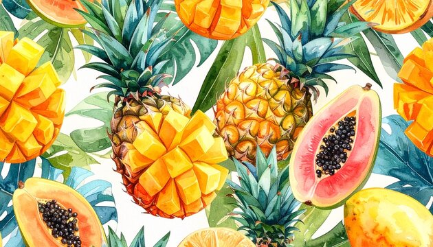 fruit and vegetables watercolor background - Powered by Adobe