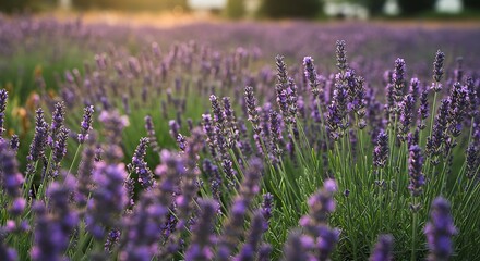 Field of lavender flowers in bloom under soft sunlight