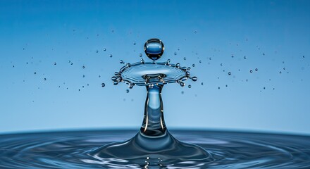 A captivating, meticulously detailed, still-life image showcasing a water droplet impacting a body...