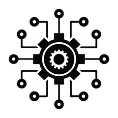 Futuristic gear and circuit node icon representing digital transformation and smart engineering technology