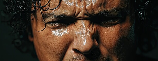 Intense Close-Up of Man Gripping Teeth in Emotion