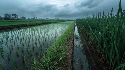 Green rice field in rural Thailand