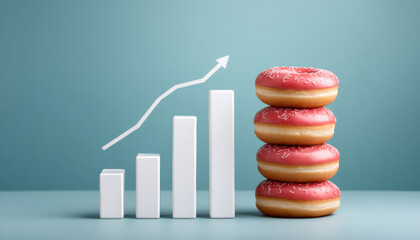 Growth chart with stacked donut representing business idea and sweet success uplifting mood