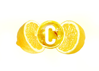 vitamin c concept, lemon splashing, lemon serum oil
