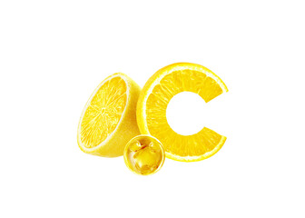 vitamin c concept, lemon splashing, lemon serum oil