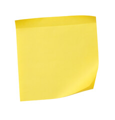 Yellow sticky note isolated on white background for office organization and creative messaging