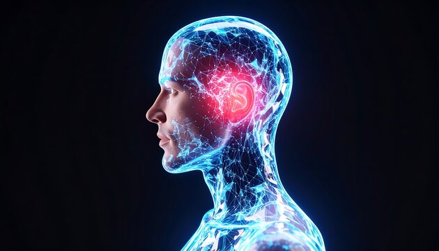 Digital Human Anatomy with Brain Activity Highlighted. - Powered by Adobe