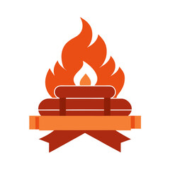 Stylized campfire with ribbon and flames