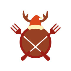 Christmas reindeer meat emblem with forks