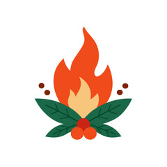 Cozy christmas fireplace with holly and berries