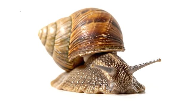 Snail with brown shell on a white background