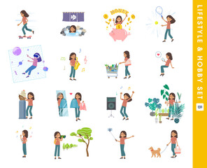 趣味とライフスタイルに関する褐色肌女性のセット。Bタイプ