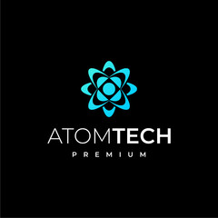 Atom molecule structure logo design. Molecular chemistry vector design. Scientific research 