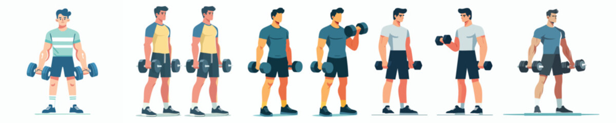 Athletic Man Training with Dumbbell Vector Illustration