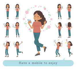 Obraz premium スマホを使って楽しむ褐色肌女性のセット
