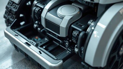 Robotic vehicle detail with open compartment.