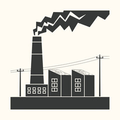 Obraz premium Vector art of stylized illustration of a factory with a tall smokestack emitting jagged smoke, representing industrial pollution and manufacturing, set against a neutral background