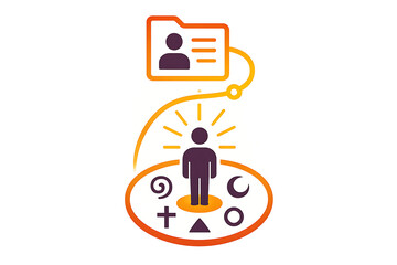 Personal profile icon, progression symbolism, spiritual elements, simple style, orange, white background