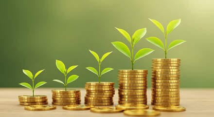 Financial growth concept coins and plants depicting investment progress