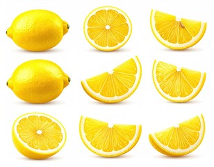 Lemon Collection - Whole, Halved, and Sliced Citrus Fruits.