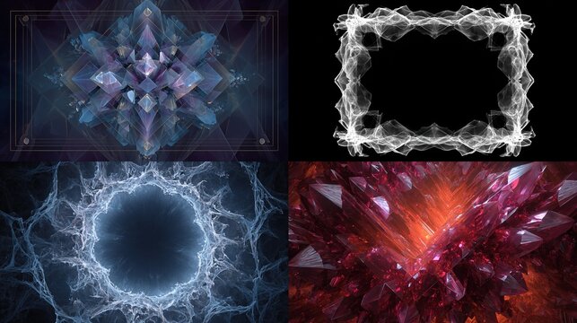 Abstract geometric crystalline formations and foggy borders create unique visuals
