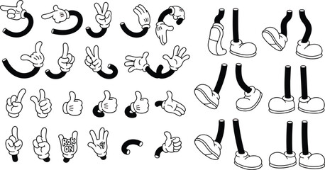Cartoon hands and legs in various poses and gestures foot