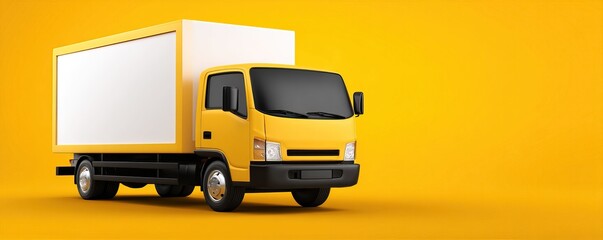 Yellow delivery truck 3D render on vibrant background with blank space