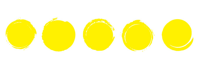 set of  yellow grunge  brush circles, red , yellow and black  round shape , stamp collection. vector brush circle.