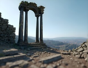 A Forgotten Opera Glass Focused On A Distant, Crumbling Ruin On A Hill
