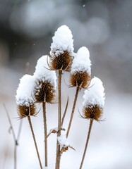Snow-covered dried plants