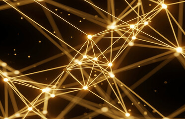 Glowing golden light network connecting digital abstract points. Connections Technology Background.