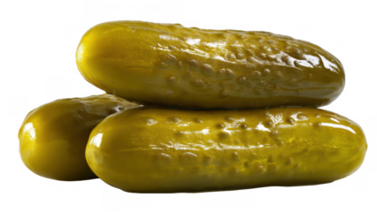 Three green pickles for snacking or serving, created AI, PNG