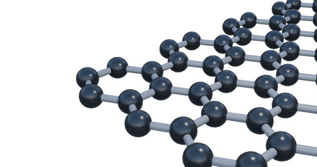 3D rendering of a graphene atomic lattice showing a seamless hexagonal carbon structure. Ideal for concepts related to nanotechnology, advanced materials, carbon science and molecular engineering