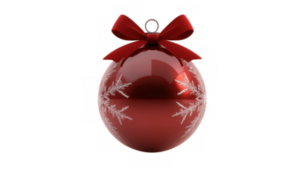 Red ornament with snowflakes and a bow, created AI, PNG