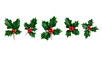 Bright green holly with red berries for cheer, created AI, PNG