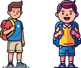 Fototapeta premium Two happy boys with their backpacks symbolizing the exciting start of their educational path and knowledge pursuit