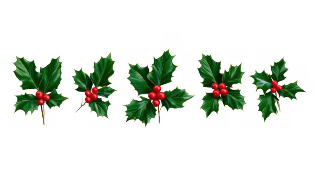 Bright green holly with red berries for cheer, created AI, PNG