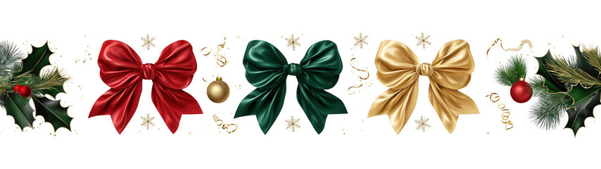 Fototapeta premium Colorful bows and ornaments make a festive scene, created AI, PNG