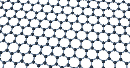 3D rendering of a graphene atomic lattice showing a seamless hexagonal carbon structure. Ideal for concepts related to nanotechnology, advanced materials, carbon science and molecular engineering