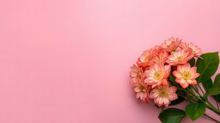 Fototapeta premium A bouquet of nightshade flowers in white and coral on a bright pink background with a minimalist composition.