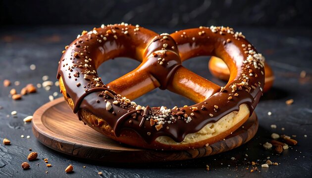 Close-up of a chocolate-covered pretzel